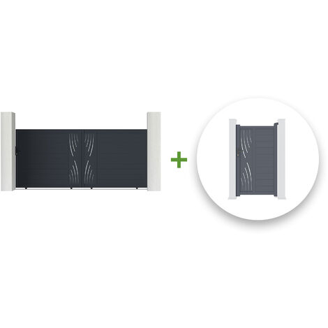 Pack portail coulissant VELETA 400x180cm + Portillon VELETA 100x180cm Gris