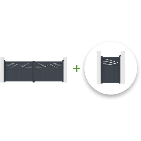 Pack portail battant HALTI 400x140cm + Portillon HALTI 100x140cm GRIS (1/5)