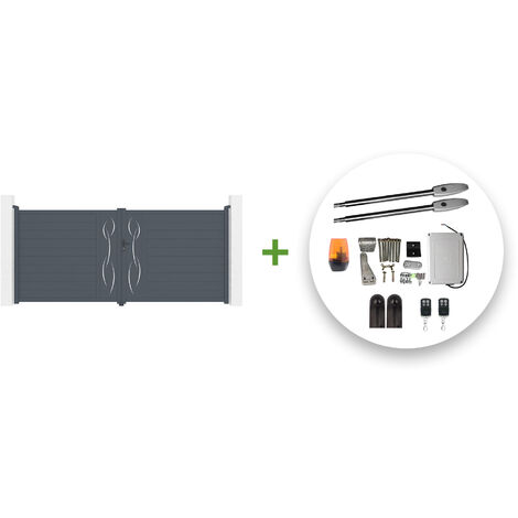 Portail battant électrique LIFE 400x180cm gris + Motorisation TANKER B250 (1/5)