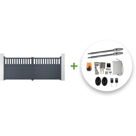 Portail battant électrique SANTIS 400x140cm gris + Motorisation TANKER B250 (1/5)