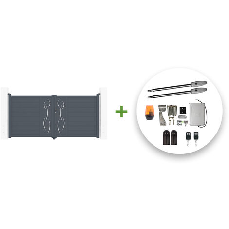 Portail battant électrique LIFE 300x140cm gris + Motorisation TANKER B250 (1/5)