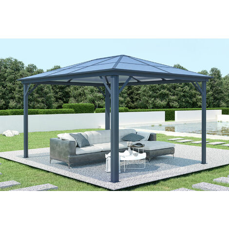 Cazeboo – Kiosque de jardin aluminium 4x3m – Toit en polycarbonate gris – Surface couverte 14 m² – Hauteur de passage 196 cm