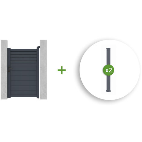 Pack portillon aluminium CARPATIA 100x160cm + 2 Poteaux H.190cm Gris (1/5)