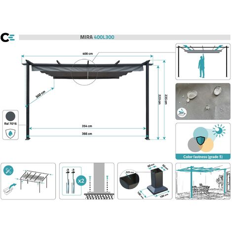 Pergola adossée MIRA 4x3m Gris clair