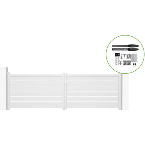 Portail battant électrique blanc VOGEL 400x120cm + Motorisation HICKER B200 (1/5)