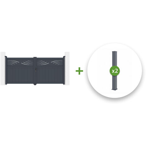 Pack portail battant HALTI 300x140cm + 2 poteaux EIFEL h.160cm Gris (1/5)
