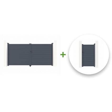 Pack portail battant EIGER 350x180cm + Portillon EIGER 100x180cm Gris