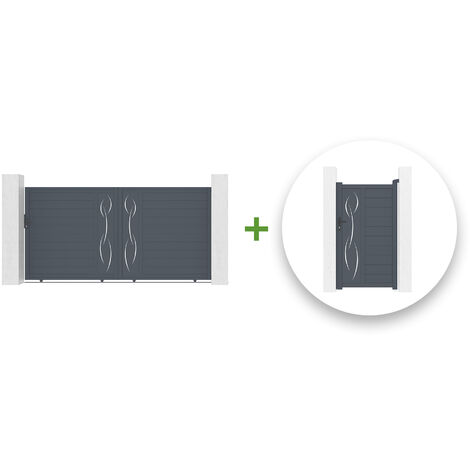 Pack portail coulissant LIFE 350x180cm + Portillon LIFE 100x180cm Gris (1/5)