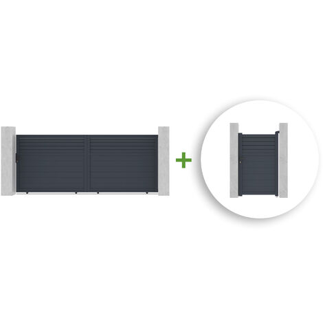 Pack portail coulissant CARPATIA 400x160cm + Portillon CARPATIA 100x160cm Gris (1/5)