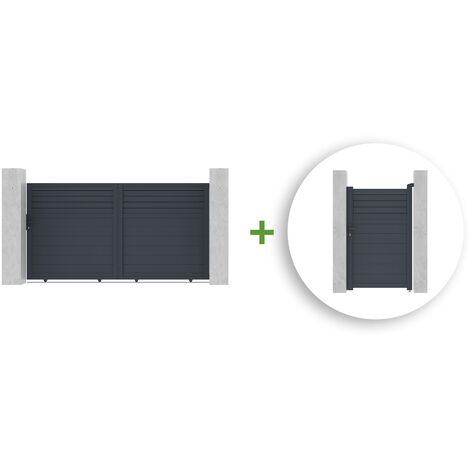 Pack portail coulissant CARPATIA 300x160cm + Portillon CARPATIA 100x160cm Gris (1/5)
