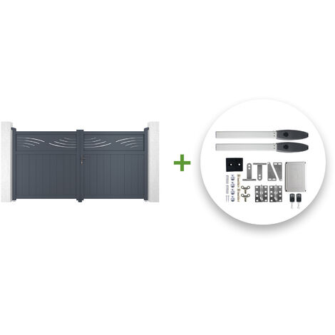 Portail battant électrique HALTI 300x160cm GRIS + Motorisation HICKER B200 (1/5)