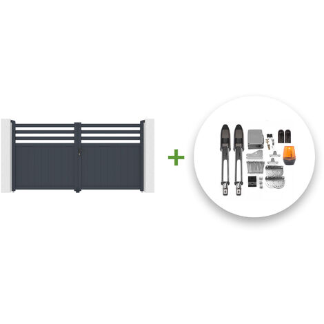 Portail battant électrique NEVIS 300x160cm gris + Motorisation TANKER B700 (1/5)