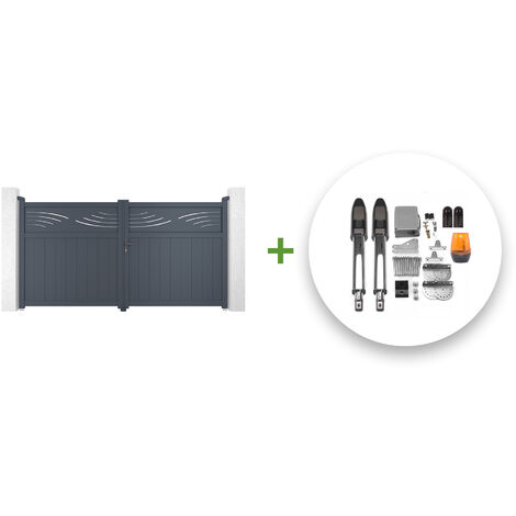 Portail battant électrique HALTI 300x160cm gris + Motorisation TANKER B700 (1/5)