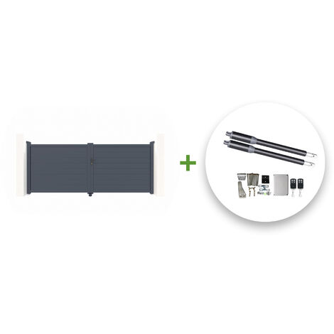 Casanoov – Portail battant aluminium 350x145cm – Motorisation à vérins RANGER B150 – Occultation totale – Gris anthracite RAL 7016 (1/5)