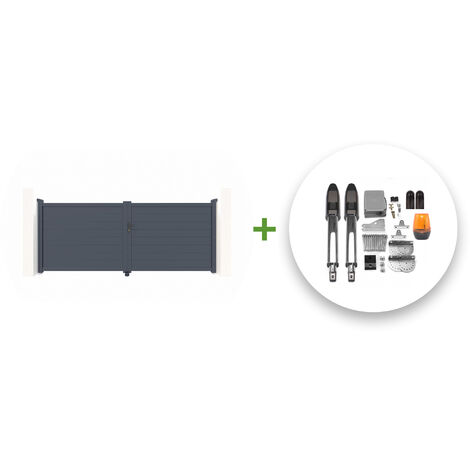 Portail battant électrique EIGER 350x140cm gris + Motorisation TANKER B700 (1/5)