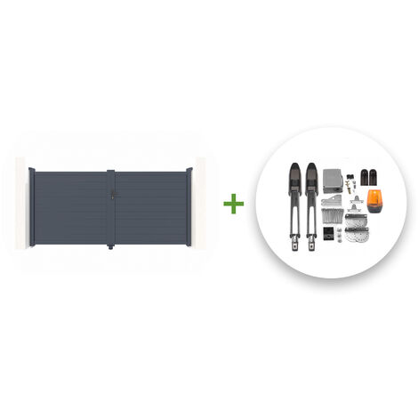 Portail battant électrique EIGER 300x160cm gris + Motorisation TANKER B700