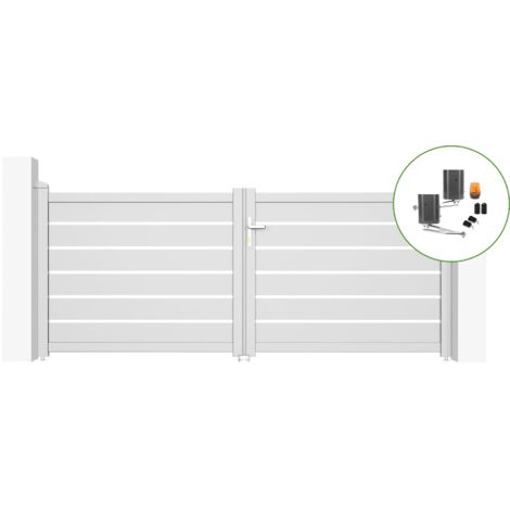 Portail battant électrique blanc VOGEL 300x120cm + Motorisation BUNKER B500 (1/5)
