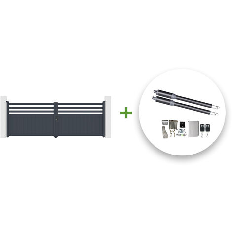 Portail battant électrique NEVIS 400x140cm GRIS + Motorisation RANGER B150 (1/5)