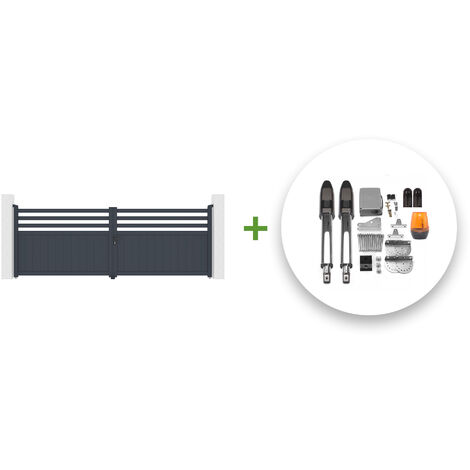 Portail battant électrique NEVIS 400x140cm gris + Motorisation TANKER B700 (1/5)