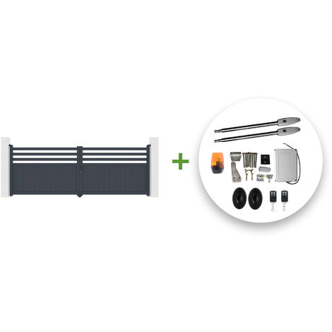 Portail battant électrique NEVIS 400x140cm gris + Motorisation TANKER B250 (1/5)