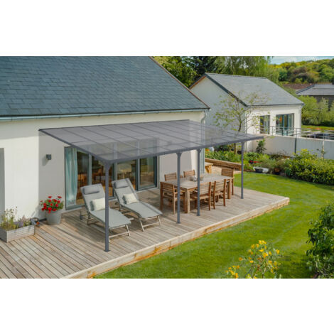 Cazeboo – Carport 18m² KLEO – Aluminium gris anthracite – Toit en polycarbonate alvéolaire – Dimensions 6x3m – Hauteur réglable 225-270cm (1/5)