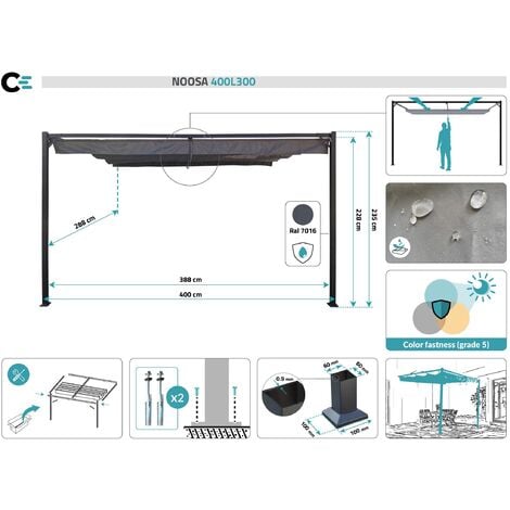 Pergola/Tonnelle adossée NOOSA 4x3m Gris clair