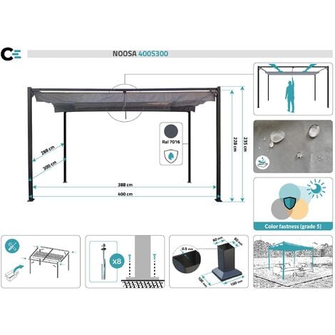 Pergola/Tonnelle autoportée NOOSA 4x3m Gris clair