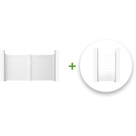 Pack portail battant EIGER 300x160cm + Portillon EIGER 100x160cm Blanc