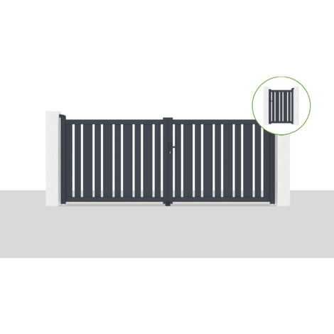 Pack portail battant VEYMONT 350x140cm + Portillon 1m VEYMONT H.140cm Gris (1/5)