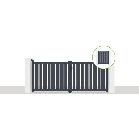 Pack portail battant VEYMONT 300x120cm + Portillon 1m VEYMONT H.120cm Gris (1/5)