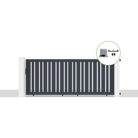 Pack portail coulissant électrique VEYMONT 350x140cm Gris + Motorisation RANGER C300 (1/5)