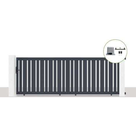Pack portail coulissant électrique VEYMONT 400x140cm Gris + Motorisation RANGER C300 (1/5)