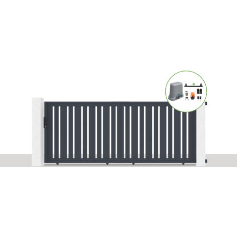 Pack portail coulissant électrique VEYMONT 350x140cm Gris + Motorisation TANKER C600 (1/5)
