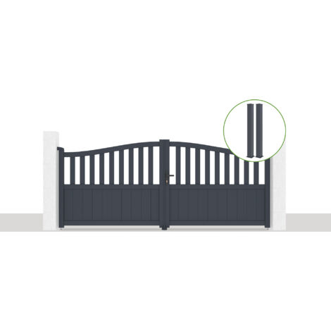 Pack portail battant 340x140cm MEIJE + 2 poteaux EIFEL H.166cm Gris (1/5)