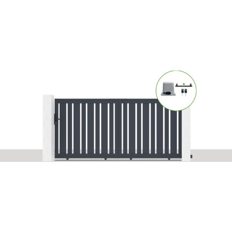 Pack portail coulissant électrique VEYMONT 300x140cm Gris + Motorisation RANGER C300 (1/5)