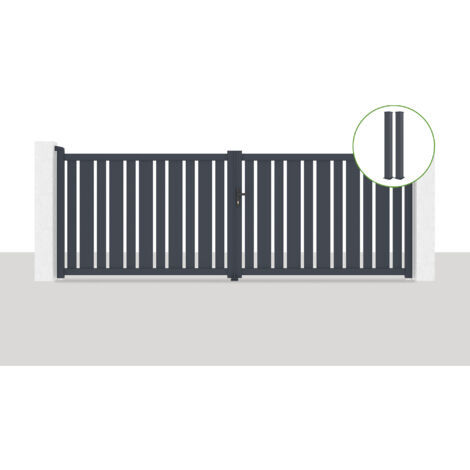 Pack portail battant 400x140cm VEYMONT + 2 poteaux EIFEL H.166cm Gris (1/5)