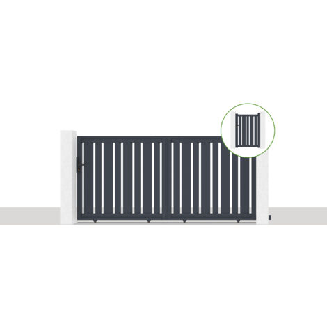 Pack portail coulissant 300x140cm VEYMONT + Portillon 1m VEYMONT H.140cm Gris (1/5)