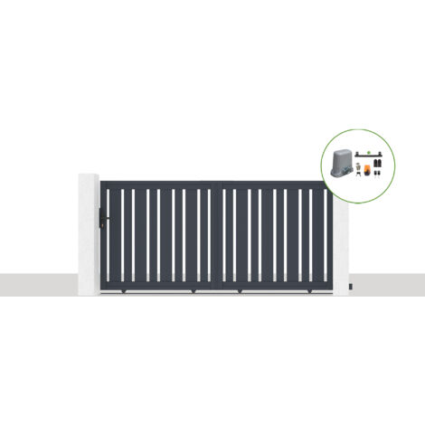 Pack portail coulissant électrique VEYMONT 300x140cm Gris + Motorisation TANKER C600 (1/5)