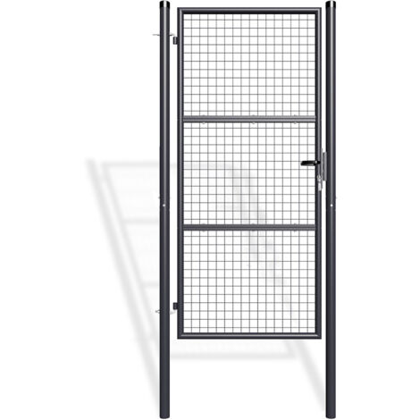 Casanoov – Portillon grillagé 1m 100x200cm en acier galvanisé – Couleur gris anthracite – Ouverture réversible pour jardins et propriétés