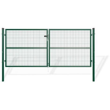 Casanoov – Portail battant grillagé 300x130cm – Acier galvanisé vert RAL 6005 – Maille 50x50mm – Poteaux ronds Ø60mm
