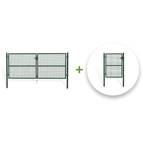 Pack portail battant grillagé OLGA 300x130cm + Portillon 1m VERT
