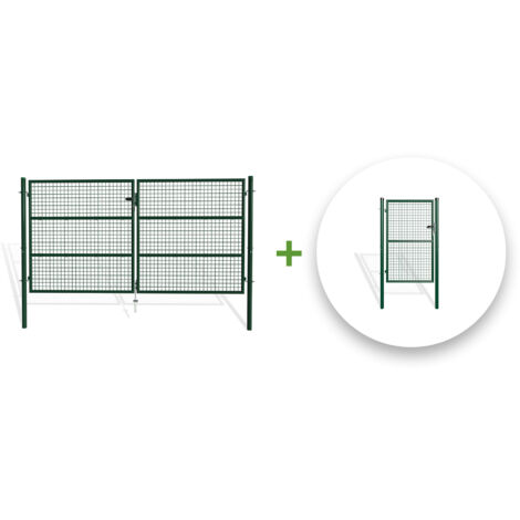 Pack portail battant grillagé OLGA 300x150cm + Portillon 1m VERT (1/5)