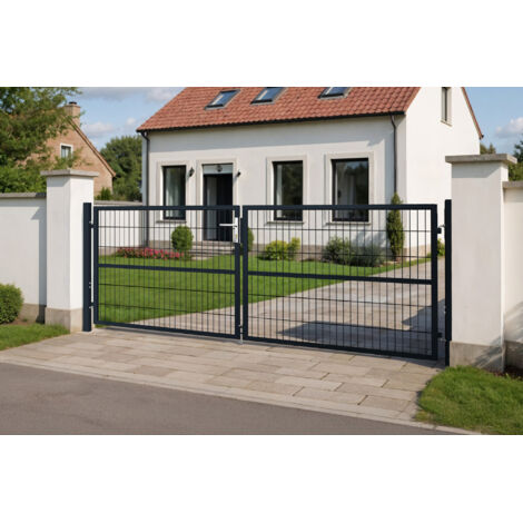 Casanoov – Portail battant grillagé 3m H.120cm – Acier galvanisé gris anthracite – Ouverture réversible – Installation simple et rapide