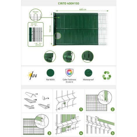 Kit lamelles occultantes PVC 4m CINTO H.150cm Vert