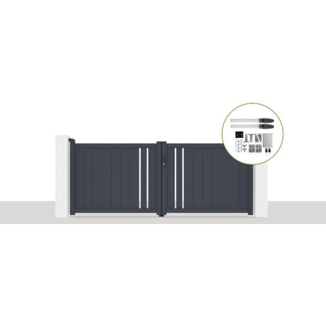 Pack portail battant électrique GIONA 300x120cm Gris + Motorisation HICKER B200 (1/5)