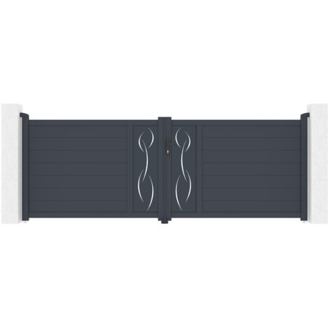 Casanoov – Portail aluminium battant 3,5m – Hauteur 126cm – Gris anthracite RAL 7016 – Plaques décoratives motif 'LIFE' – Montage facile