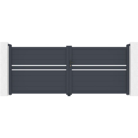 Casanoov – Portail battant aluminium gris 3,5m – Hauteur 145 cm – Conception pleine pour occultation – Accessoires inclus pour installation facile