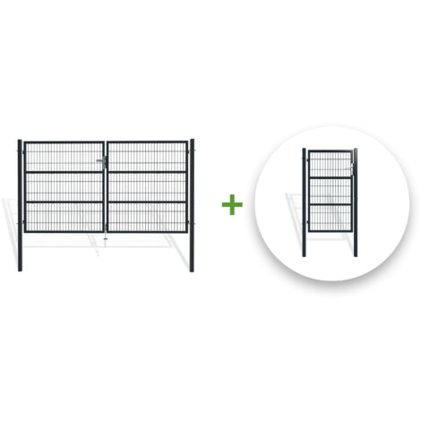 Pack Pack portail battant grillagé RAZO 300x160cm + Portillon 1m Gris