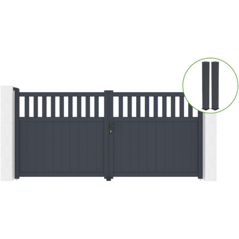 Portail battant 3,4m SANTIS H.160cm alu gris + 2 poteaux 20x20cm H.190cm (1/5)