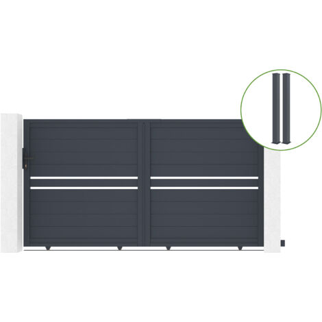 Portail coulissant 3m CIMONE H.160cm alu + 2 poteaux EIFEL 15x15cm H.190cm GRIS